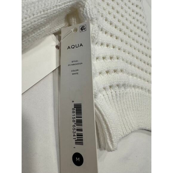 NEW Aqua Cotton Crochet Puff Sleeve Top M White Pointelle Knit Short Sleeve NWT - Picture 5 of 10